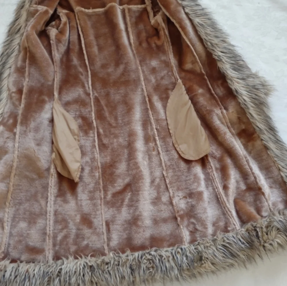 Penny Lane long coat faux fur trim faux shearling Faux Suede Hooded Vintage - Picture 3 of 13